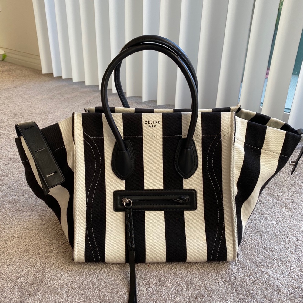 Auth CELINE Luggage Phantom Canvas Leather Tote